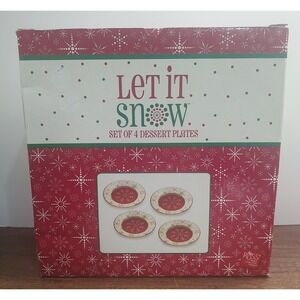 Russ Berrie Let It Snow Ceramic Dessert Plates Lot Of 3 Original Box